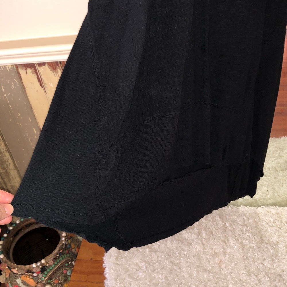 Black T-shirt dress with hi-low raw edge hem - Picture 2 of 8